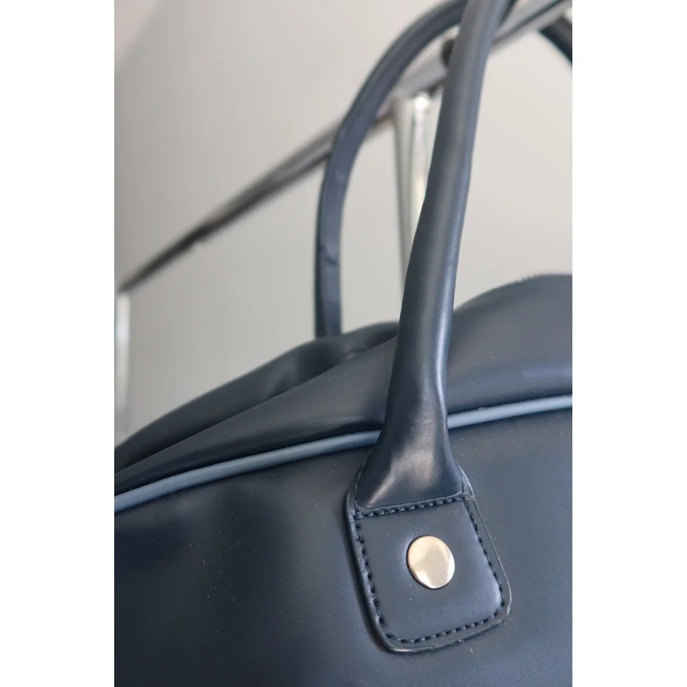 Vintage‎ Structure Blue Faux Leather Duffel Weekender Overnight Travel Bag
